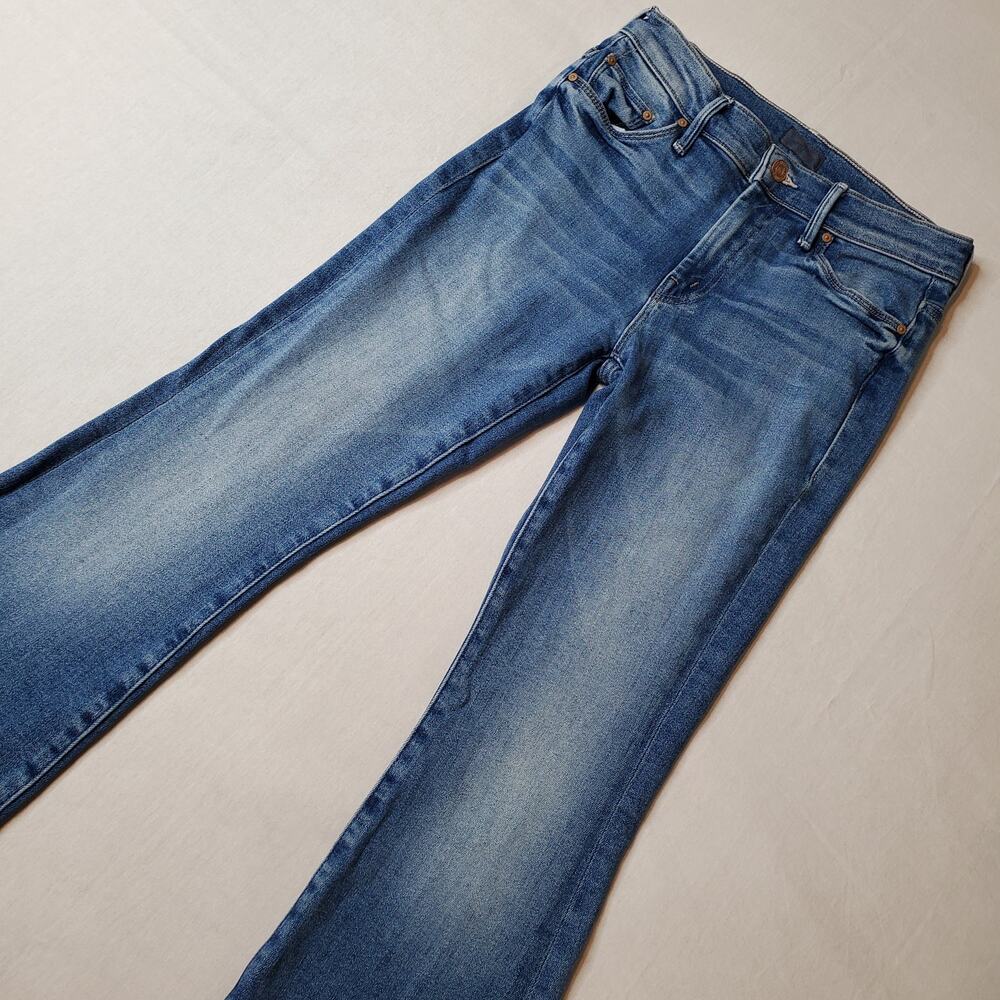 Mother Women's Size 26 The Weekender Fray Flared Jeans Denim Raw Edge Blue